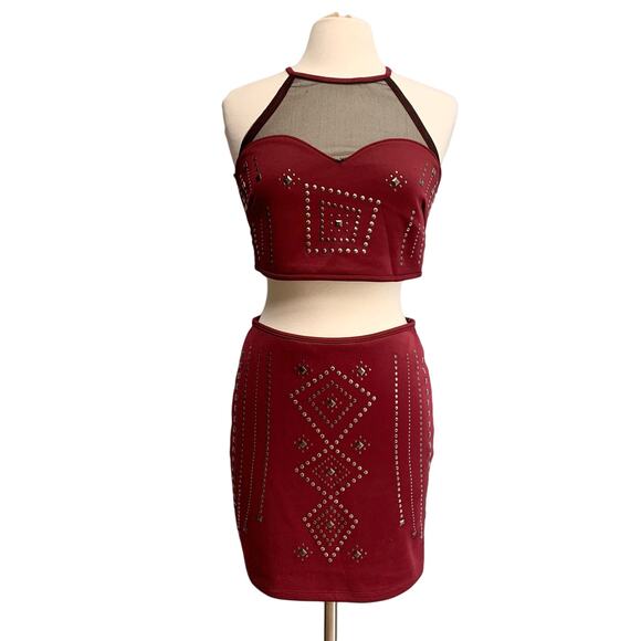 Crop Top Skirt Waist Cutout Mesh Bodycon Mini Dress - Picture 1 of 14
